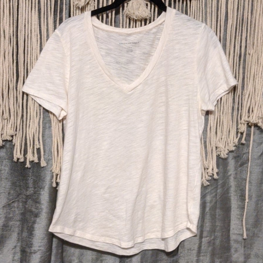 American Eagle Cream V-Neck Top
